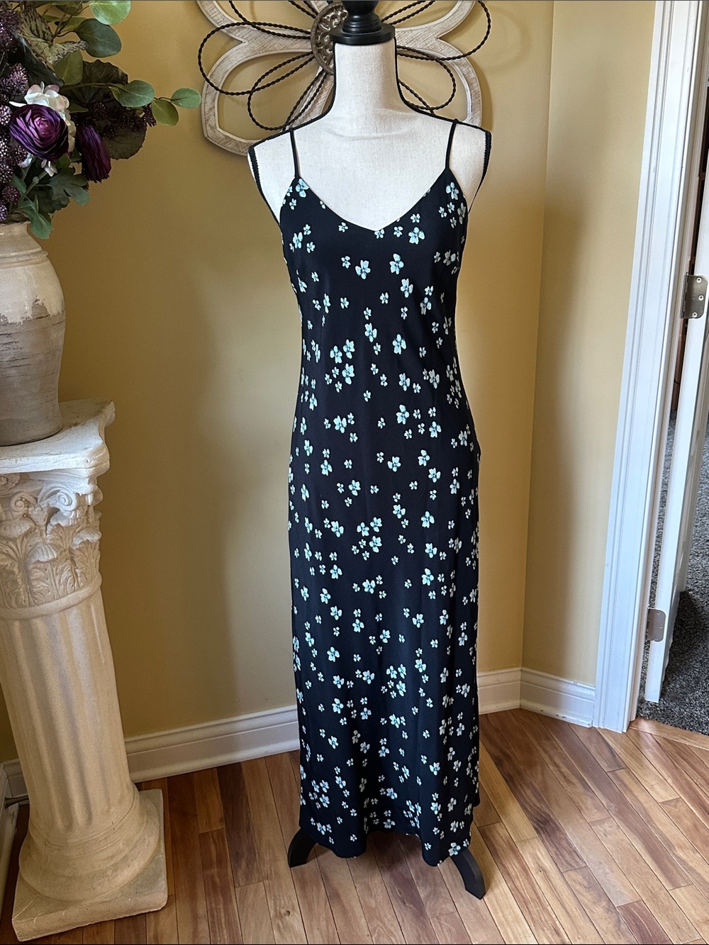 Karen Kane Black Slip Dress with Mint Floral Print